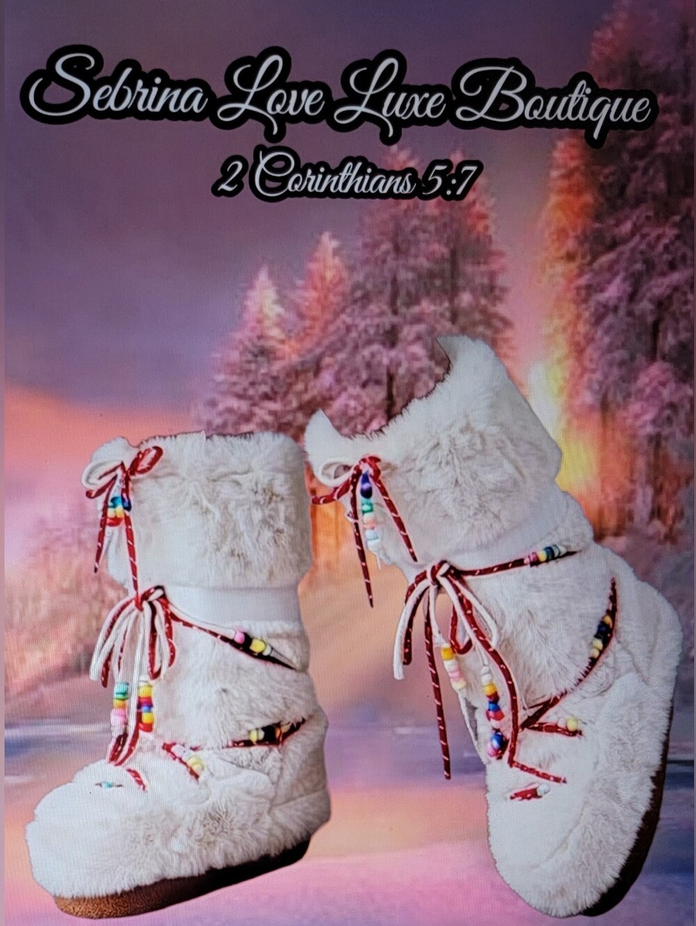 White Alaskan Inspired Faux Fur Beaded Winter Boots